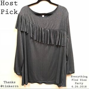 Sejour Metallic Ruffled Top Blue/Grey Nordstrom HP